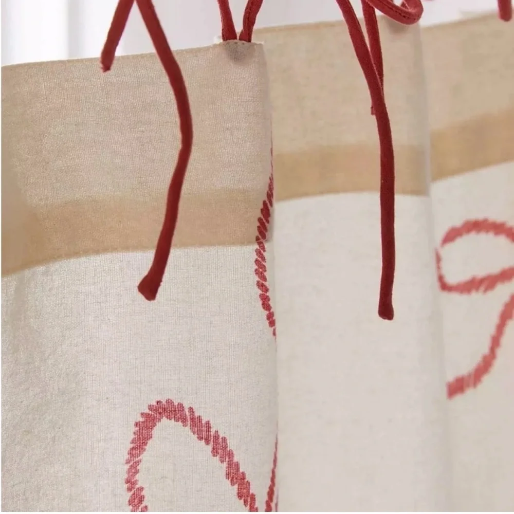Urban Outfitters Lacey Bows Shower Curtain- Red / Cream - 72” x 72” NWT